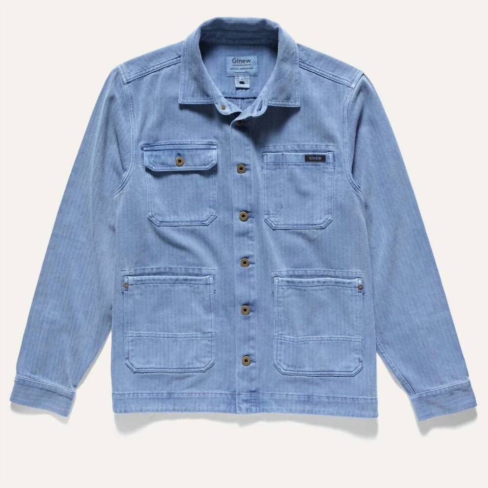 NEW GINEW unisex barn long sleeve jacket in indigo herringbone